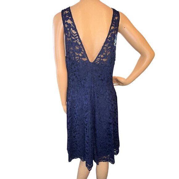 Davids Bridal Womens Short Sleeveless Illusion Lace Dress Size 12 Navy Blue Form - Picture 4 of 10